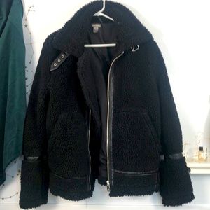 H&M black fleece and vegan leather trim Jacket